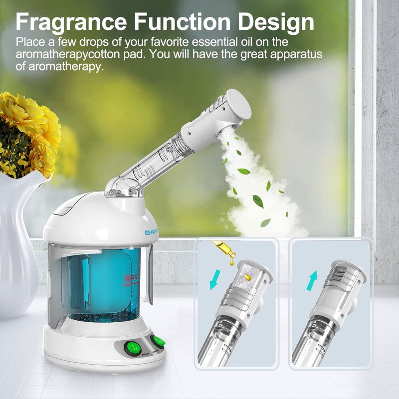 DENFANY Hair Steamer Facial Steamer 2 in 1 – Nano Ionic Steam for Deep Hydration, Adjustable Arm, Easy-Clean Wide Mouth Tank, Home & Salon Use
