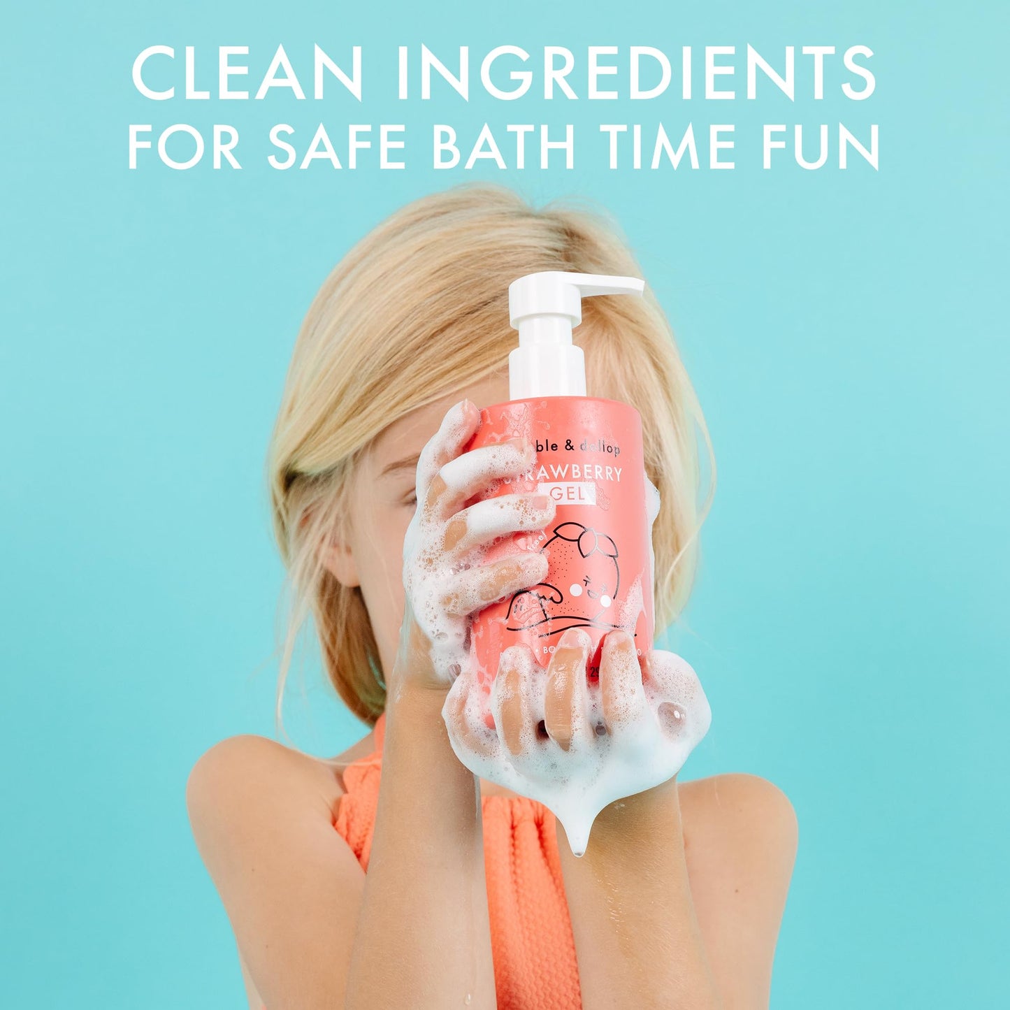 Dabble & Dollop Strawberry Kids 3-in-1 Body Wash, Shampoo & Bubble Bath – Tear-Free, Gentle, Natural-Origin, Hypoallergenic and Safe for Sensitive Skin (10 fl oz, Pack of 2)
