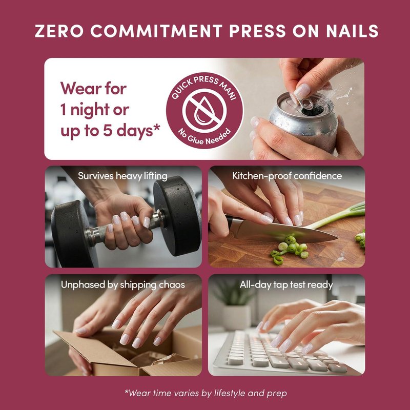 Glamnetic Quick Press Mani - No Glue Press On Nails, Just Peel and Stick, Square Extra Short Nails, Mess Free, Salon Quality Stick On Nails, Daydream Veil | in 15 Sizes - 30 Nail Kit