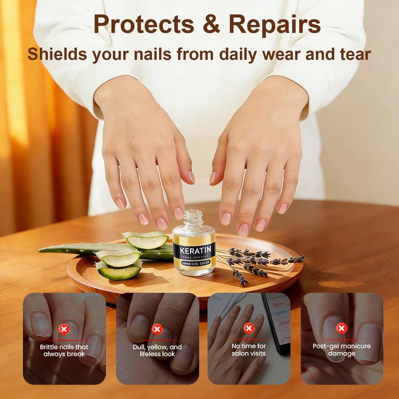 Keratin Nail Care Oil,3-Day Nail Repair, Strengthening & Repair Serum for Dry, Weak, Brittle Nails with Aloe Vera & Lavender, Fast Hydrating Moisturizer for Strong & Glossy Nails (2 Pcs)