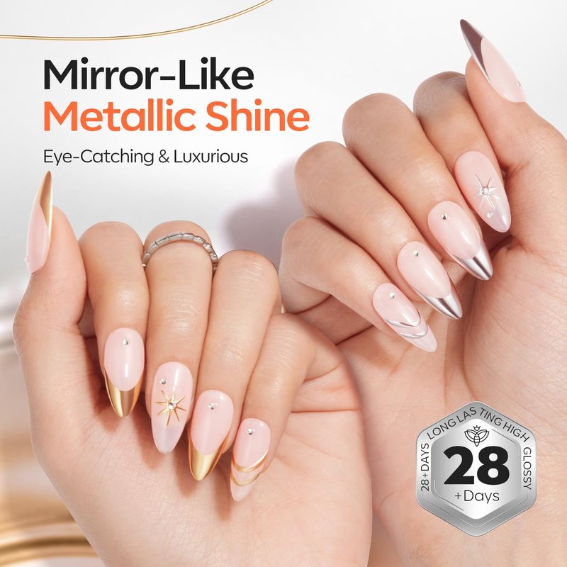 Modelones Gold & Silver Gel Nail Polish Set - 3D Chrome Metallic Liner Gel for Professional Nail Art | Soak Off, Fine Brush
