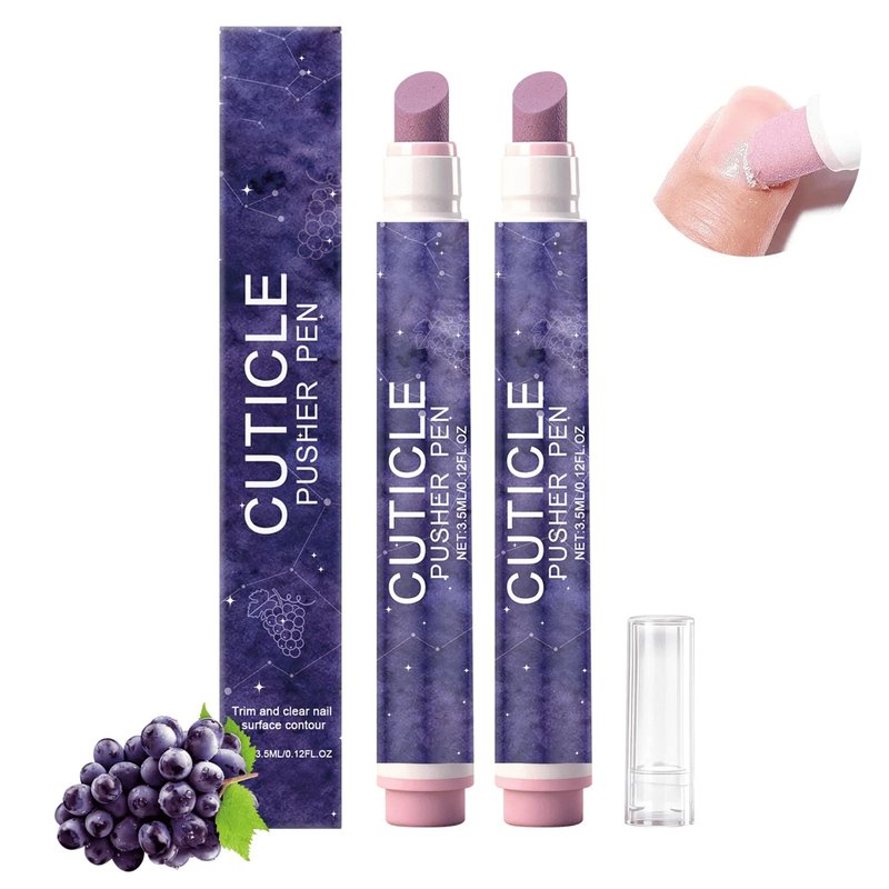 2-in-1 Cuticle Oil Pusher Pen, 2Pcs Ceramic Cuticle Remover Pen with Micro-Dosing Grape Seed Oil for Mess-Free Nail Care, Portable Manicure Buffer Pen for Repairing Dry Damaged Nails & Hangnails