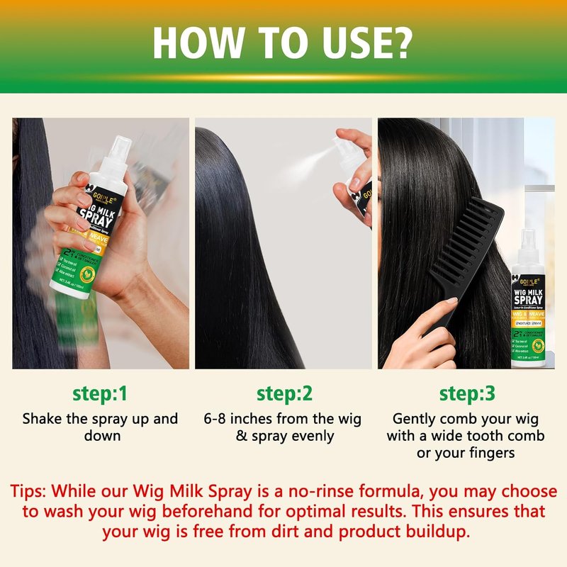 Goiple Wig Milk Spray Wig Spray for Synthetic Hair, Leave-In Conditioner for Hair Wigs, Conditioner ＆ Detangler 2 in 1 Moisturizer, Hydrates & Replenishes Synthetic Wigs Easy Combing (3.4 fl oz)