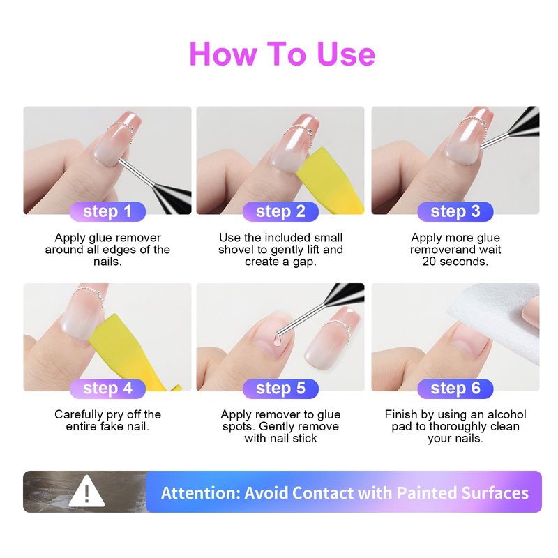 4 x 6g Nail Glue for Press On Nails with 2 x 20ml Nail Glue Remover and Tool, No UV Light Needed Semi Solid Nail Glue, Mini Tubes Quick Drying Gel Long Lasting for Fake Acrylic Nails