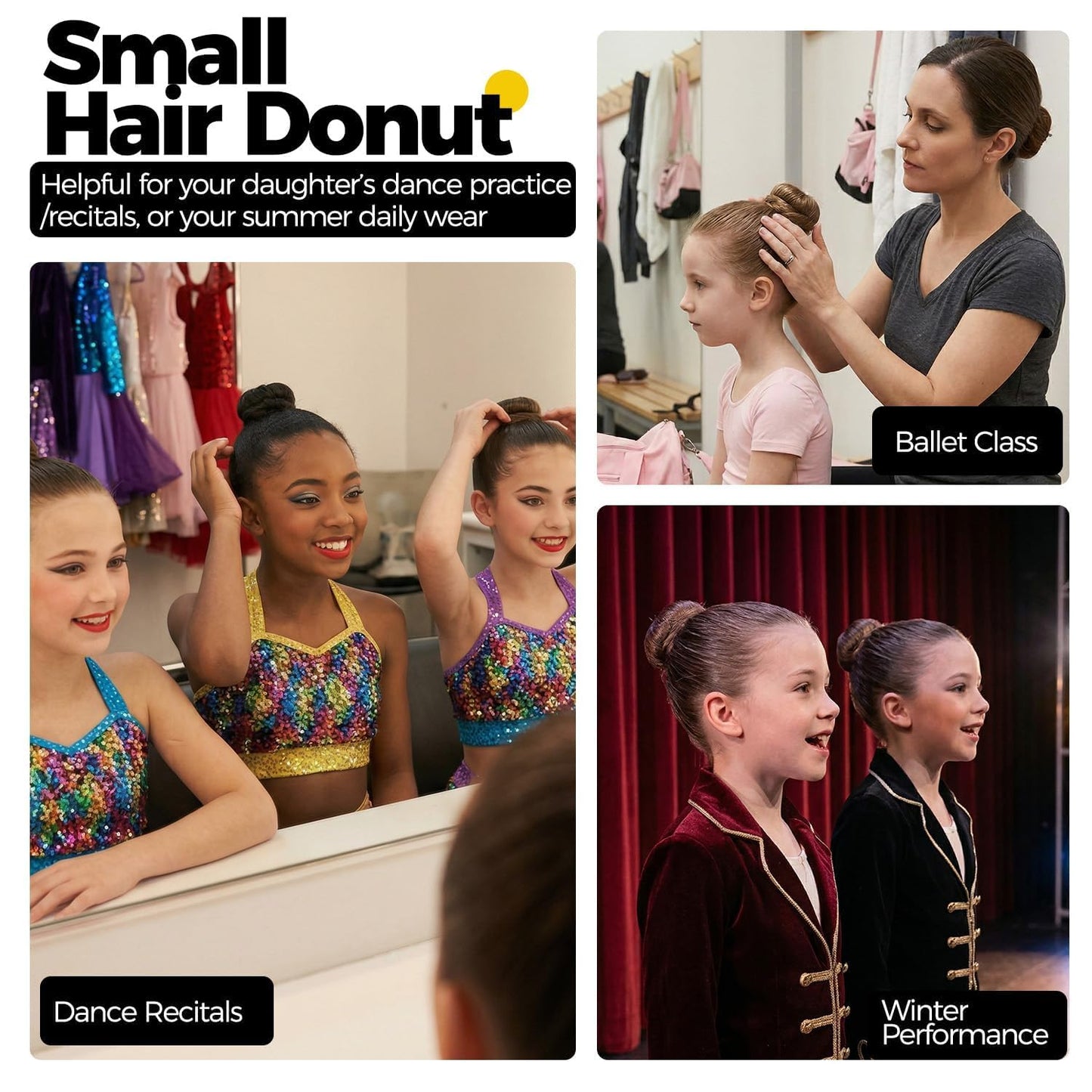 Small Hair Donut Bun Maker Set - 6 Donut Tools, 30 Hair Nets & 120 Bobby Pins for Perfect Buns