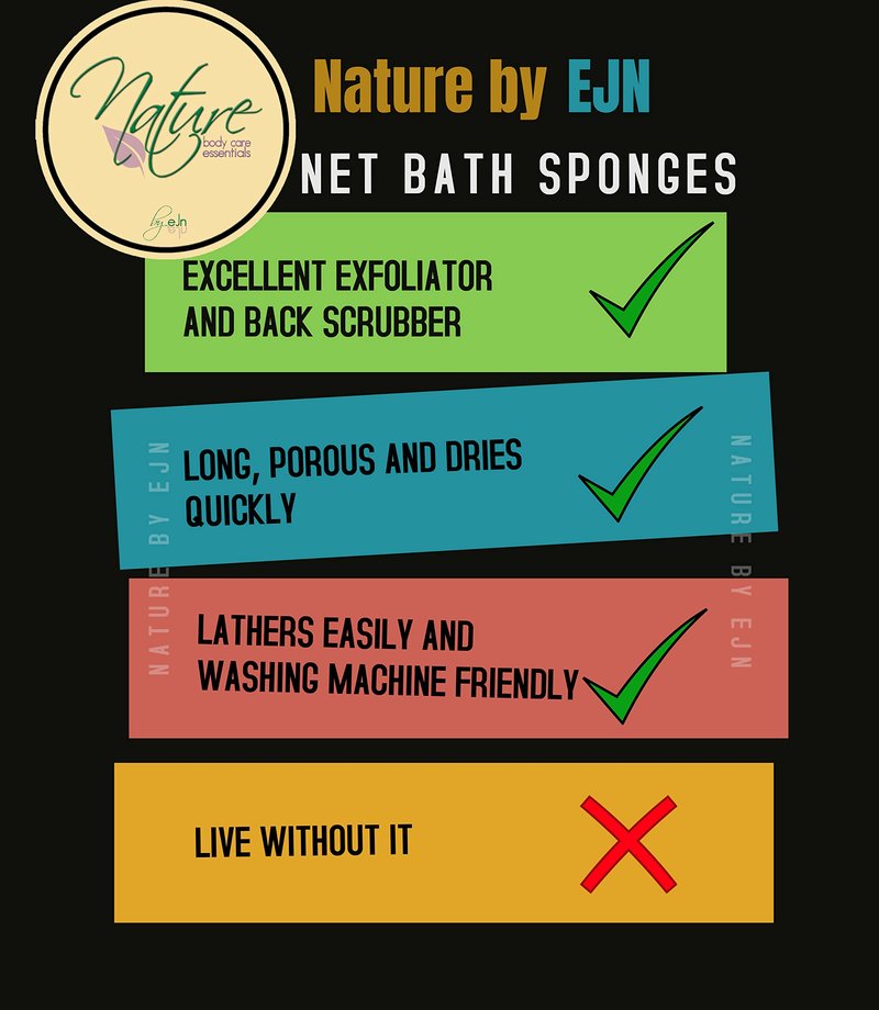 Nature by EJN - Net Bath Sponge, Long, Skin Exfoliation, African, Porous, NKN Naturals