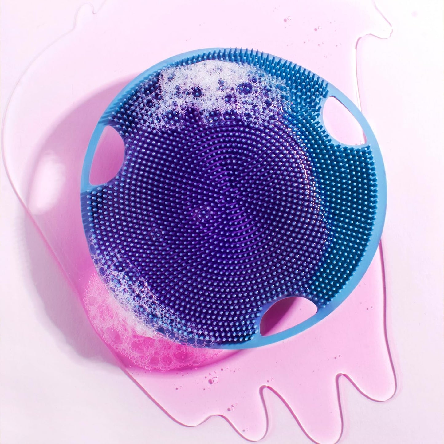 Boie USA Flat Body Scrubber - Soft Silicone-Like Exfoliating Shower Scrubber & Body Cleansing Brush - Stick-to-Wall Loofah Replacement - Antimicrobial Exfoliator for All Skin Types (Blue)