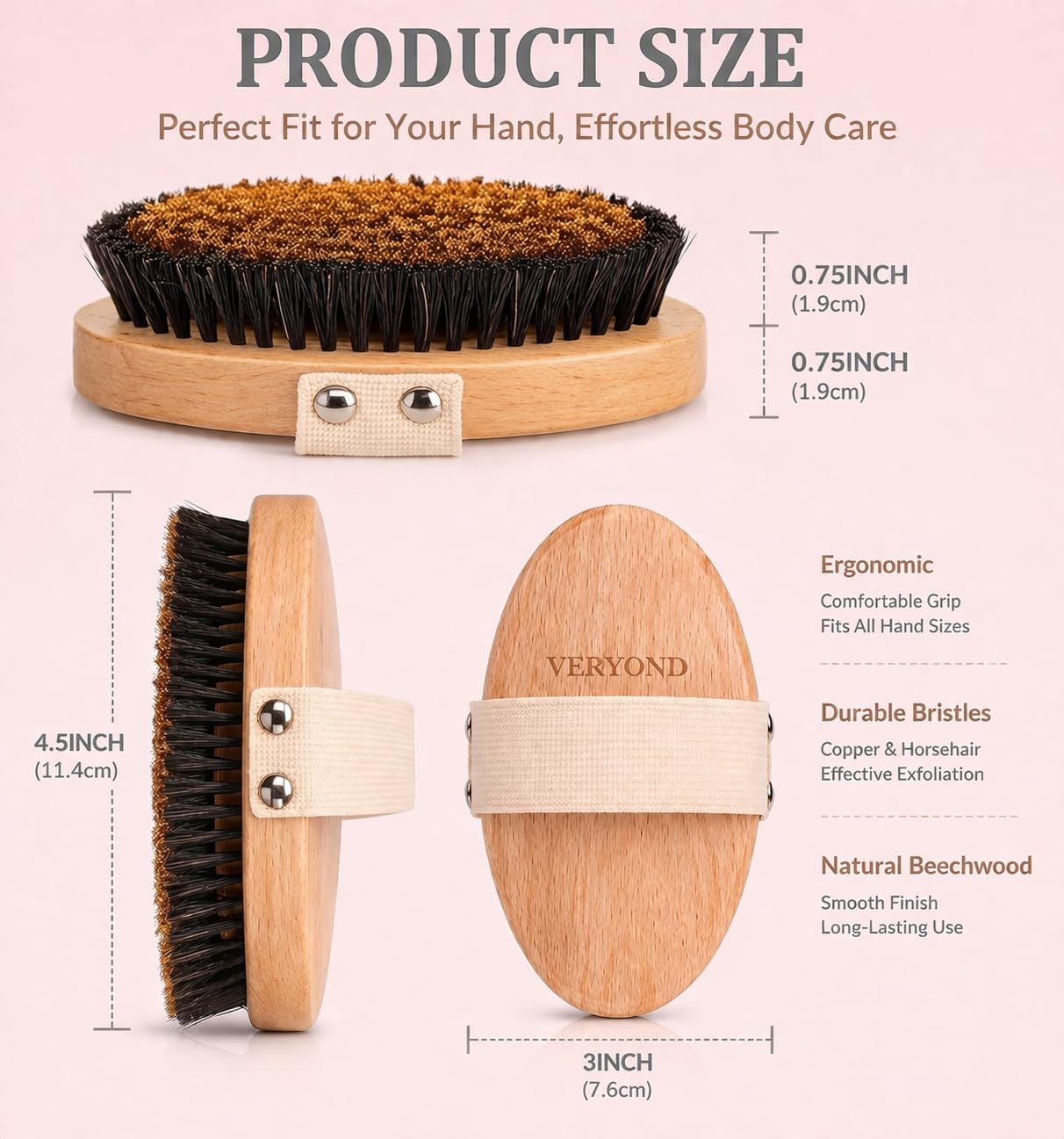 VERYOND Copper Dry Brushing Body Brush with Ion Charged Bristles Dry Brush for Lymphatic Drainage, Exfoliating Body Brushs,Reduce Stress