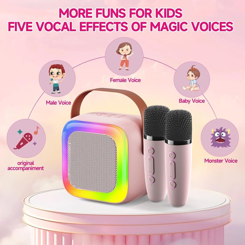 SECULEAD Mini Karaoke Machine for Kids Teen Adults with 2 Wireless Microphones and LED Lights, Bluetooth 5.3 Connectivity, Toys for Party, Home, Gifts for 4 5 6 7 8 9 10 11 12+ Years Girls Boys