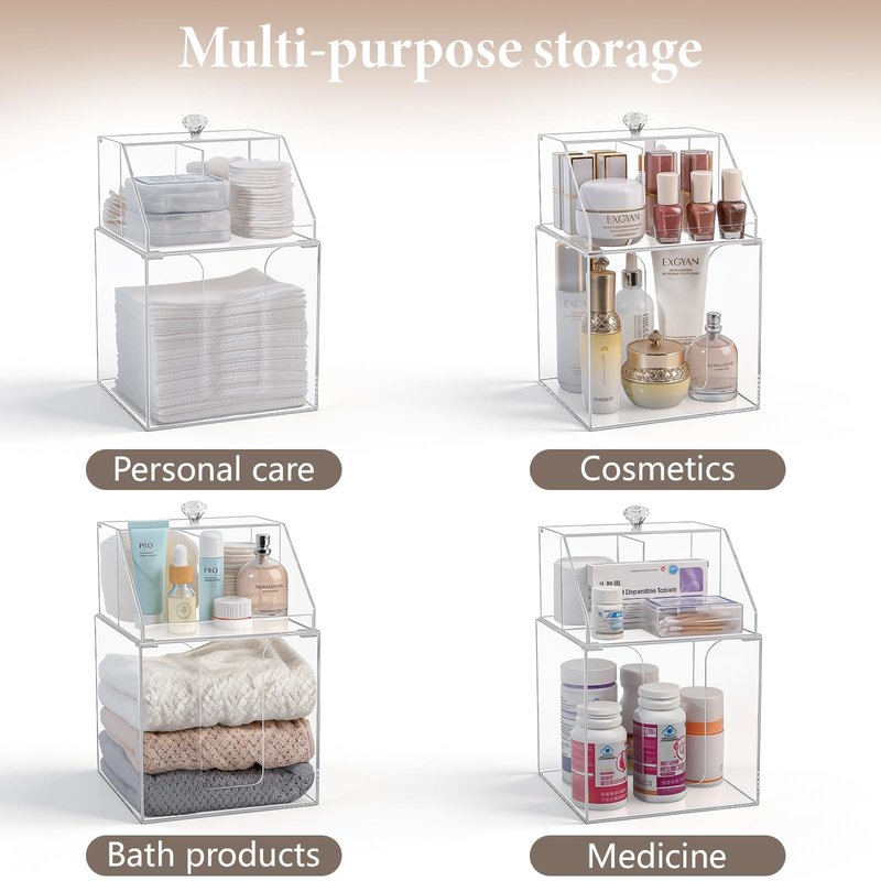 Anyoifax Disposable Facial Towels Storage Compatible with Clean Skin Club Clean Towel XL Double Layer Acrylic Box Cotton Pads Container Qtip Bin Face Towelettes Holder for Bathroom Counter, Clear