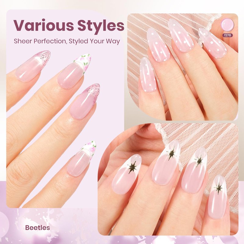 Beetles Lilac Ripple Nude Pink Gel Polish - 15ML Full Size Neutral Jelly Nude Pink Nail Polish Base Color Nail Concealer Sheer Translucent Effect Soak Off UV LED French Nail Art DIY Manicure Gifts