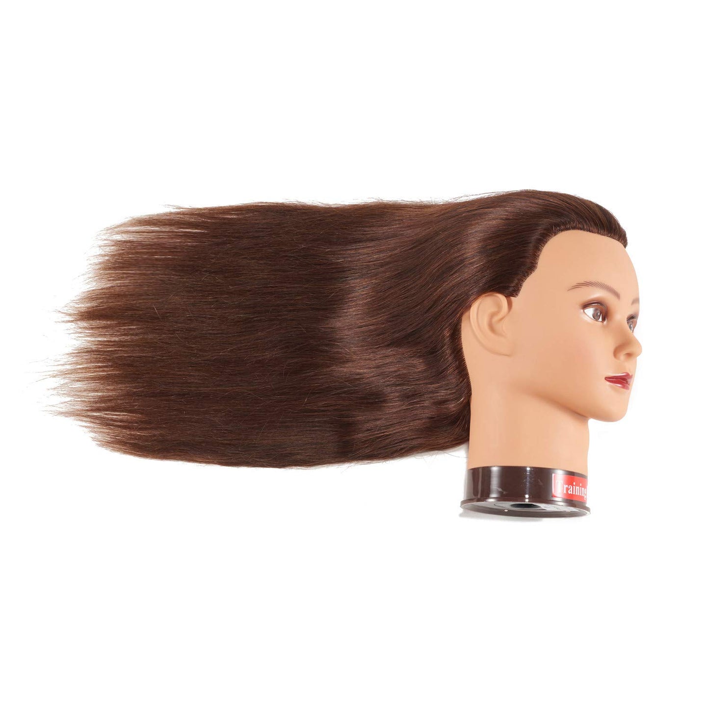 Traininghead 20-22" Female 100% Human Hair Mannequin Head Hair Styling Training Head Cosmetology Manikin Head Doll Head for Hairdresser with Free Clamp (Brown)