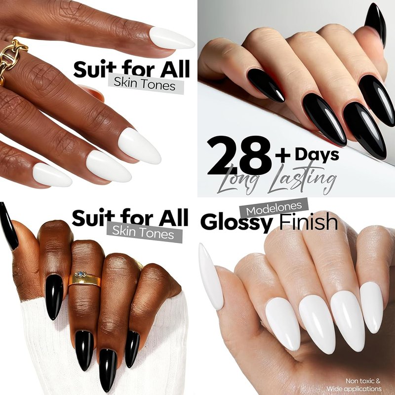 modelones White Gel Polish Black Gel Polish Set 2 Pcs 15ml Black And White Nail Polish Soak Off LED Nail Art French Manicure Salon Diy at Home Salon Gift for Women Girls