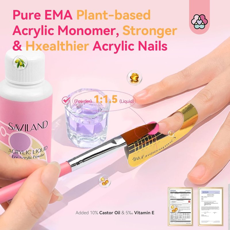 SAVILAND Acrylic Nail Kit - Professional Set with UV Light, 3 Gel Polish Colors & Tools for Home Salon