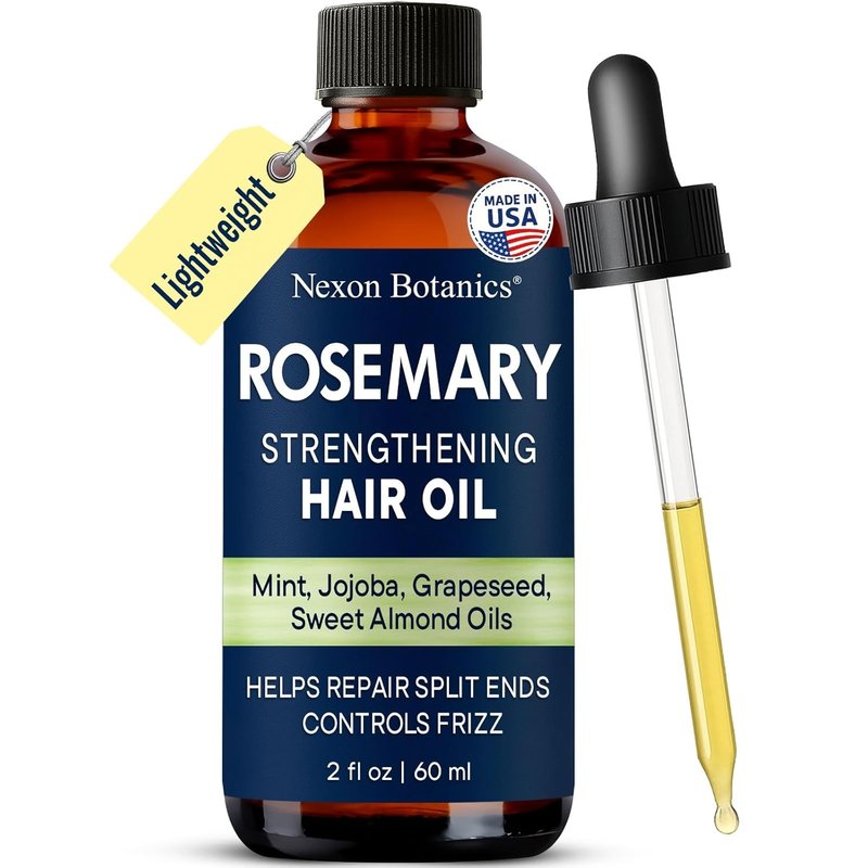 Nexon Botanics Rosemary Hair Oil - Lightweight Scalp Treatment for Hair Growth | 2 fl oz with Peppermint, Jojoba & Vitamin E