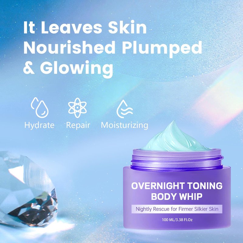 Kaminii Overnight Toning Body Whip - For Loose Crepey Skin on Arms, Thighs & Belly | Firming, Moisturizing & Anti-Wrinkle Night Cream to Improve Tone While You Sleep, All Skin Types