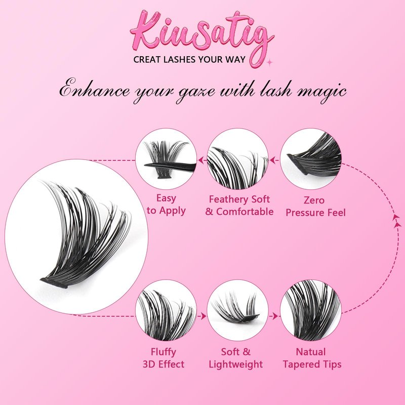 Kiusatig Eyelash Extension Kit 167pcs DIY Individual Eyelashes Kit Cluster Lashes D Curl 8-16mm Lash Extension Kit with Lash Bond Lash Remover Lash Kit Set(60D+80D-8-16Mix Kit)
