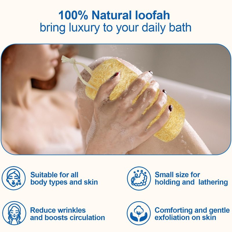 Natural Loofah Sponge (4 Packs), 6“ Natural Loofah Exfoliating Body Scrubber Egyptian Loofa Eco 100% All Natural luffa Cleaning for Men Women Deep Clean Skin