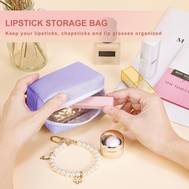 Mini Makeup Bag - Portable Soft PU Leather Cosmetic Pouch | Glitter White Travel Lipstick Holder
