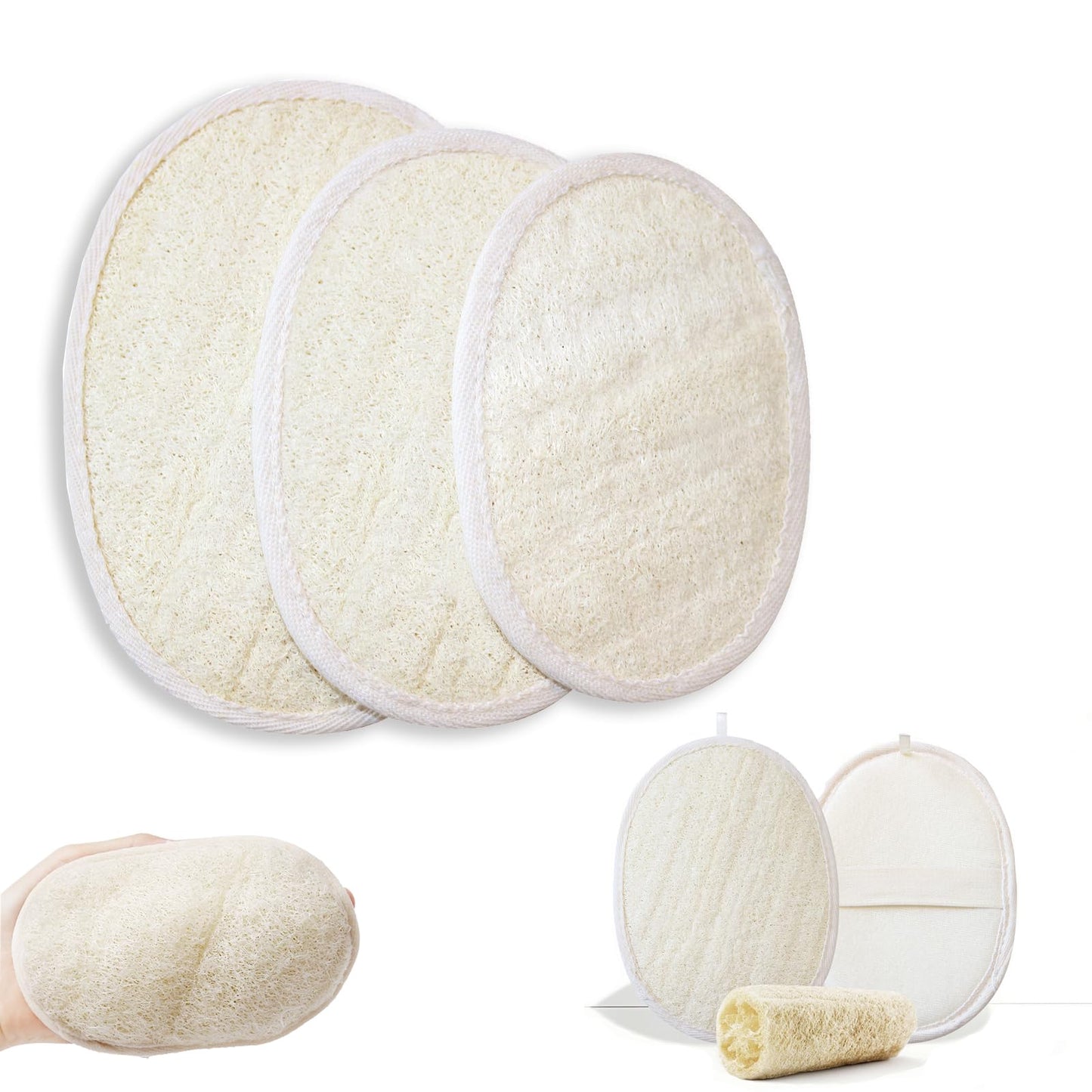 LUOMRTAN 3 Pieces Natural Luffa Exfoliating, Body Scrubbers for Shower & Bath, for Face and Body that Gets You Clean