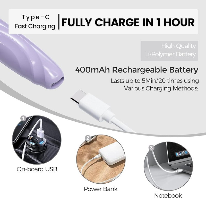 Heated Eyelash Curler - Rechargeable 8-Second Curling Tool for Long-Lasting Natural Makeup | Lilac/Silver, 148MM