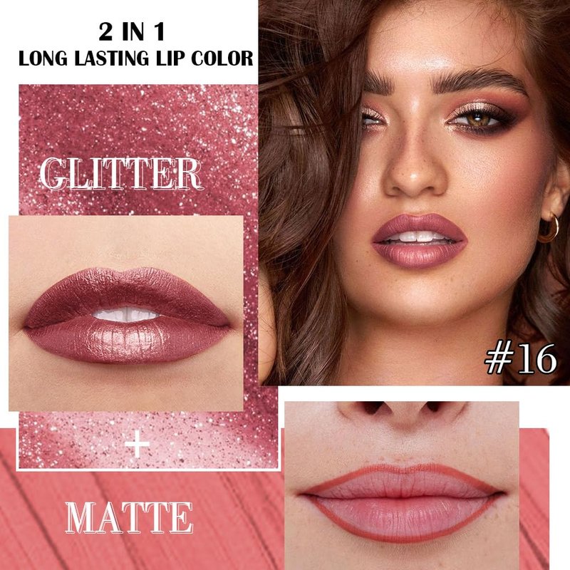 2-in-1 Mauve Metallic Lipstick & Lip Liner - Long-Lasting Waterproof Shimmer Lip Color | Vegan & Cruelty-Free