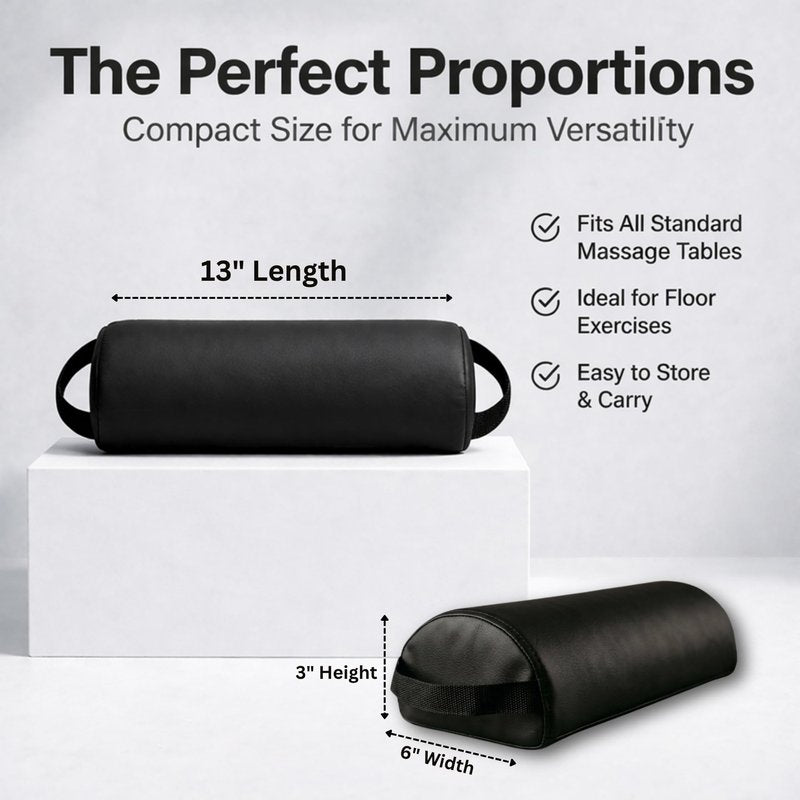 ForPro Premium Half-Round Neck Bolster Pillow for Massage Table, Semi-Round Support Cushion for Neck, Knee & Ankle, High-Density Foam, Oil & Stain-Resistant, Black, 6"W x 3"H x 13"L
