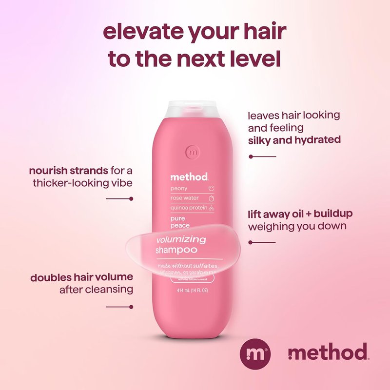 Method Pure Peace Volumizing Shampoo - Thicker, Fuller Hair | Sulfate-Free, Color-Safe - 14 oz