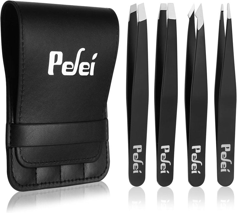 Pefei Tweezers Set - Professional Stainless Steel Eyebrow Tweezers for Precision Hair Removal | Black