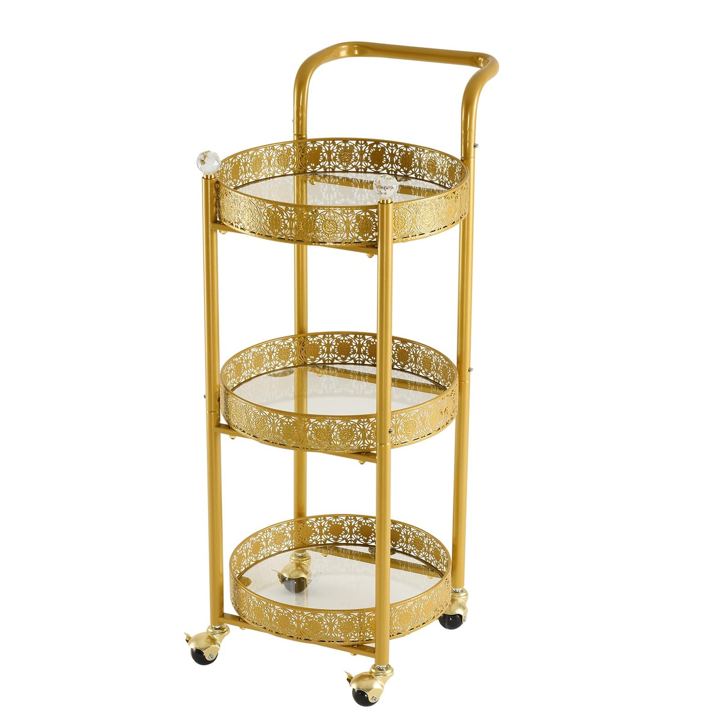 taotanra Multi-Functional Mobile Trolley Golden bar cart is Suitable for Home bar Service, Featuring a Rolling bar cart with Lockable casters, a Glass bar cart with 3 Mirror Holders