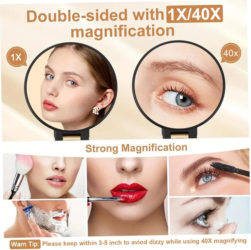 Skiennix Handheld Mirror - 40x Magnifying Double-Sided Design | Portable Travel Makeup Mirror