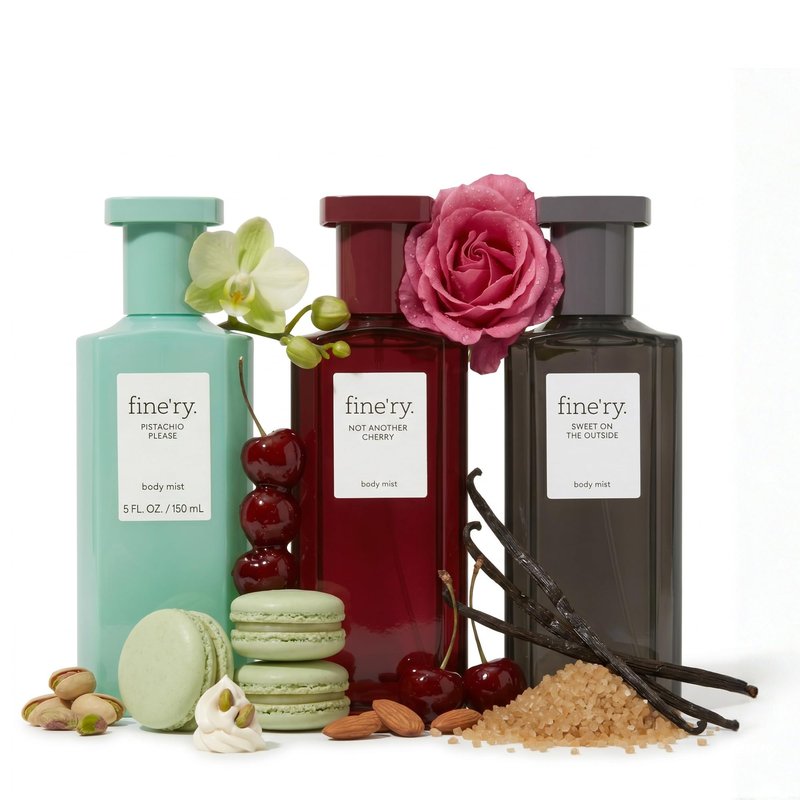 Fine'ry Body Mist Gift Set Gourmand Fragrance Spray Trio | Cherry, Pistachio & Vanilla Scents | Hair & Body Perfume Mist | Vegan, Cruelty-Free | 5 oz x 3