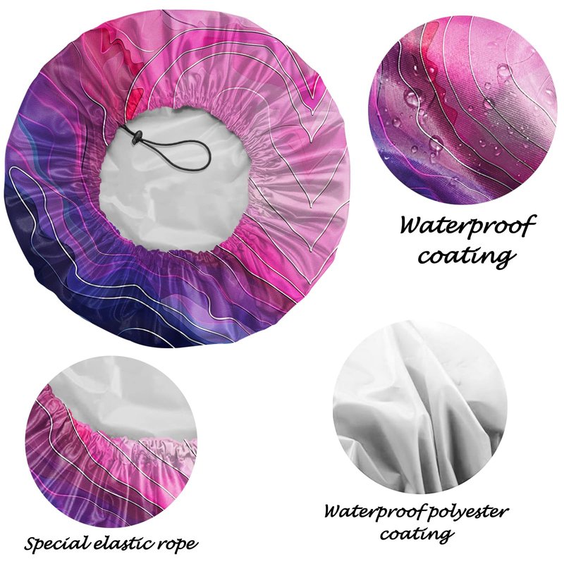 Deokke 2 PCS Shower Cap Reusable Waterproof Adjustable Double Layer Elastic Dry Hair Bathing Caps Aesthetic Cute for Women Girls-Heart Flower