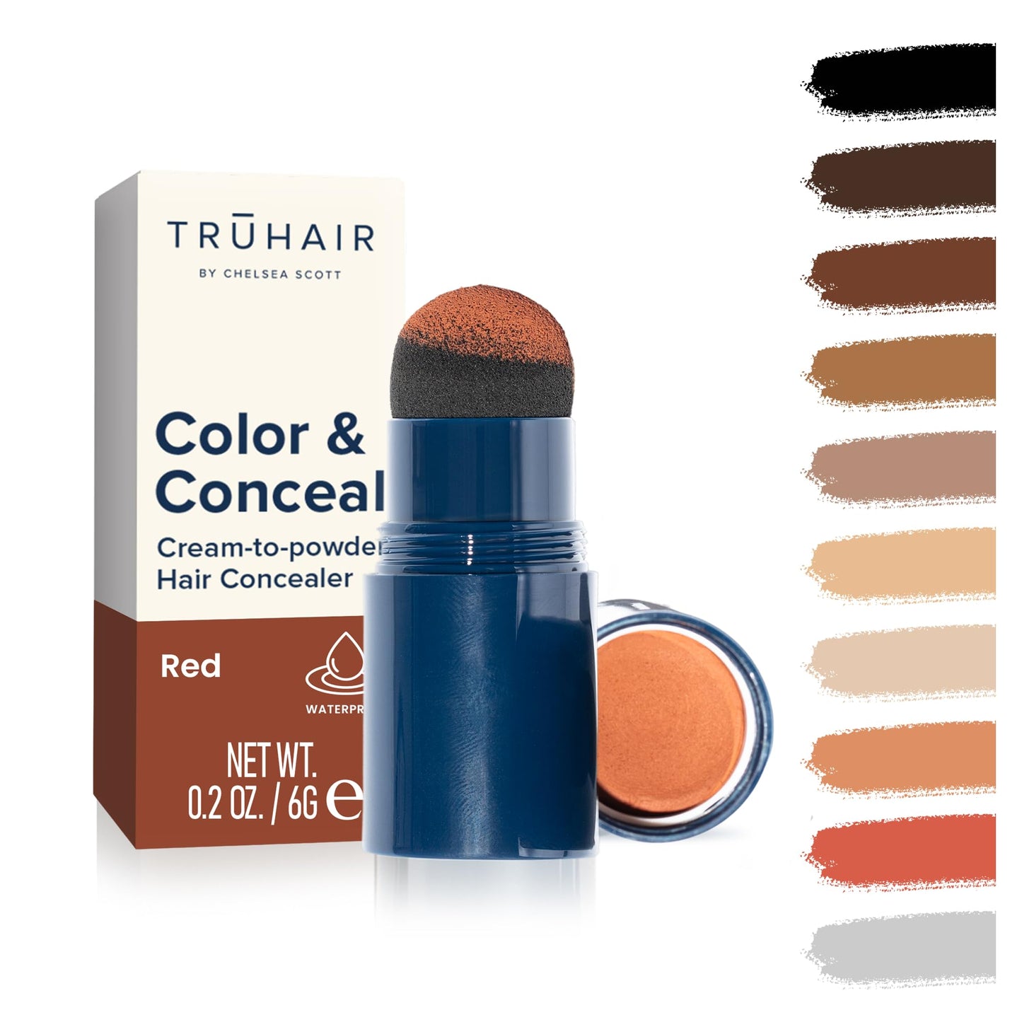 TRUHAIR Color & Conceal Waterproof Root Touch Up Hair Color Concealer - Hair Cover up for Gray Coverage and Hairline Filling - 11 Hair Colors Available (Red)