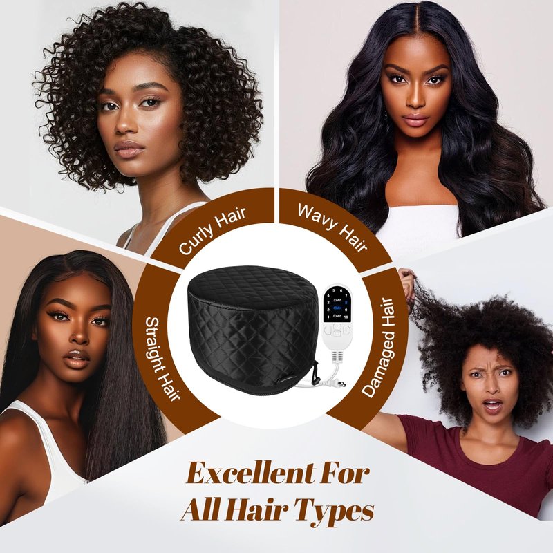 Hair Steamer for Deep Conditioning: Heat Cap with 118" Power Cord 10-Level Fast Heating & 3 Timer Settings for Natural Black Hair Thermal Steam Cap for Deep Conditioner Treatments