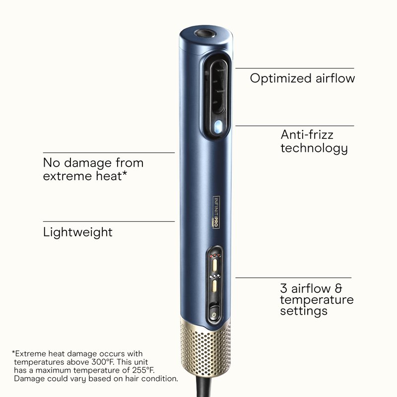 Infiniti PRO CONAIR DigitalAIRE Hair Dryer Drying Wand, Straightener and Styler, Ionic All-in-One Digital Motor Blow Dryer, Includes 3 High-Performance Attachments, Dark Blue