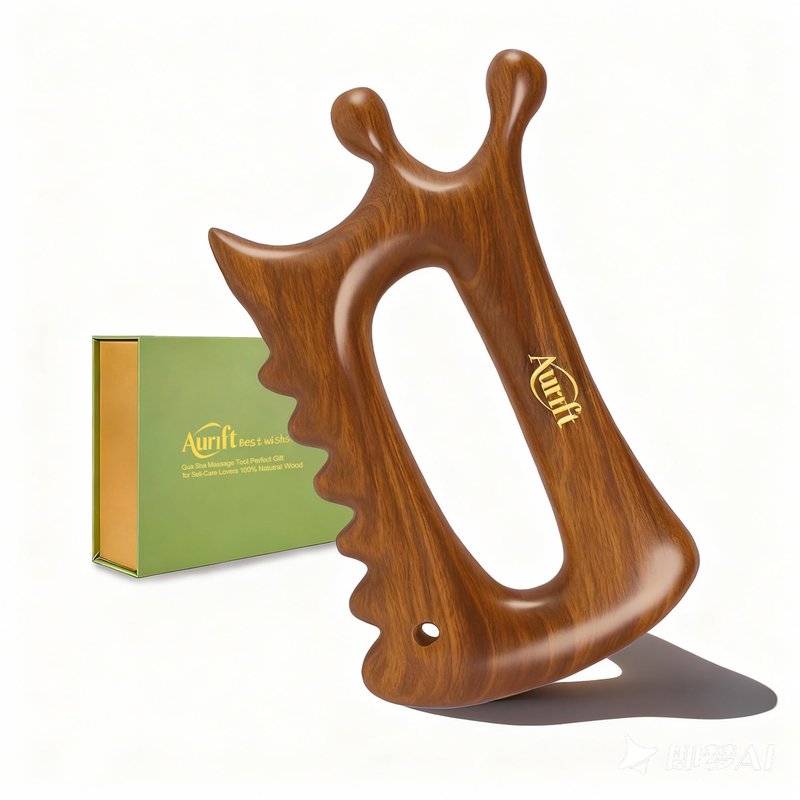 Aurift Wooden Gua Sha Massage Tool for Face & Body – Dual Trigger Point Acupressure Massager for Nose & Eye Area, Manual Muscle Scraper with Ergonomic Grip for Jawline & Neck Relief in Gift Box