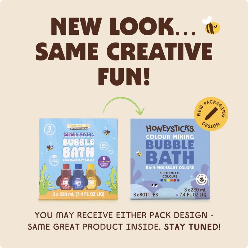 Honeysticks Kids Bubble Bath 3 Pk (Blue, Red, Yellow): Non-Toxic, Plant Based, Non Irritating - Changes Water Color and Creates Super Foaming Bath Bubbles - Safe for Toddlers 1-3, Kids 4-8, Bath Toys