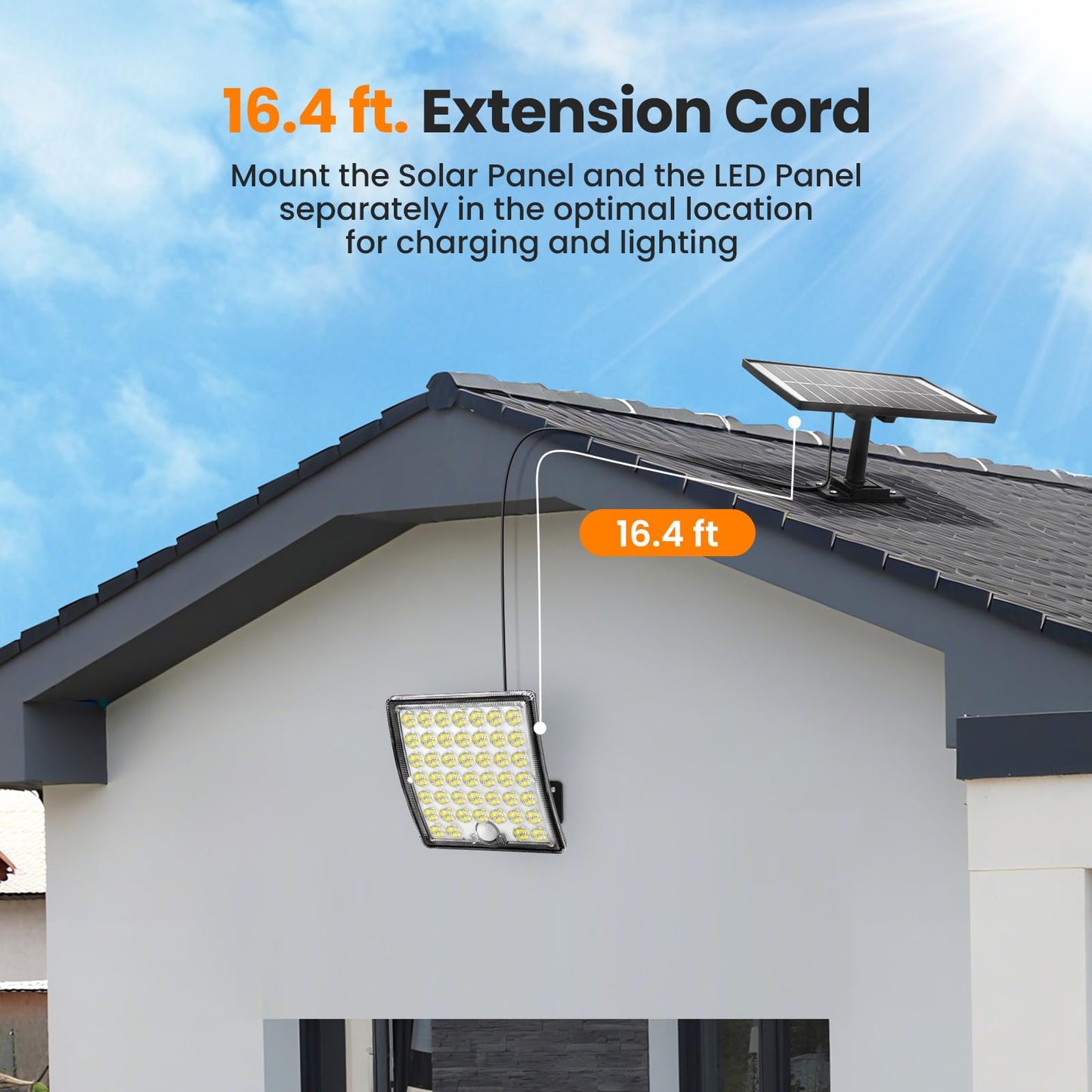 HLCZLUZ Solar Lights Outdoor Waterproof, Motion Sensor Outdoor Lights, 3 Modes 184 LED 150% Bright Upgraded Convex Lens 16.4 Ft Cord, Dusk to Dawn Solar Flood Light for Porch, Patio, Yard, Garage