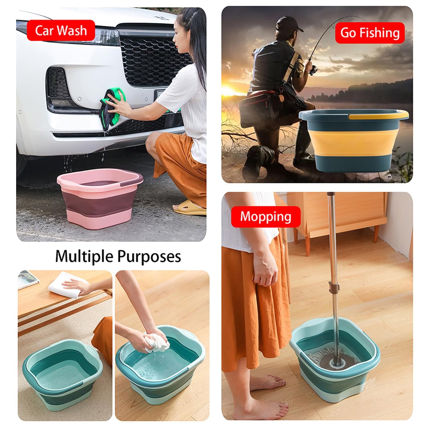 WMHYLYH Collapsible Foot Spa Bath Massager for Dry Cracked Feet, Feet Soaking Tub with Massage Acupoint, Pedicure Foot Soak Basin Plastic Bucket with Handle(Green)