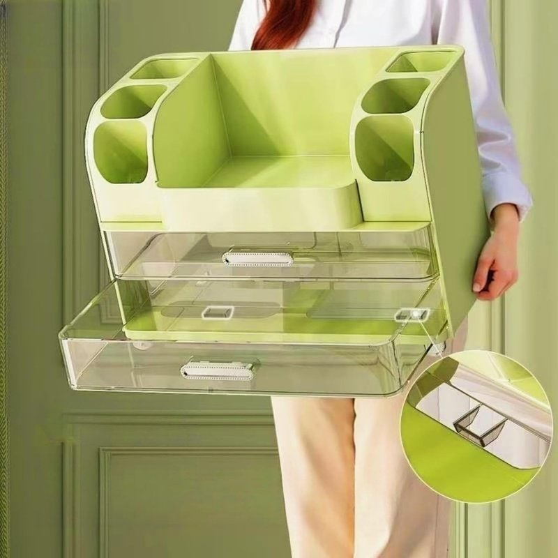 Makeup Organizer with Drawers - Vanity & Bathroom Countertop Storage for Brushes, Skincare & Cosmetics | Green