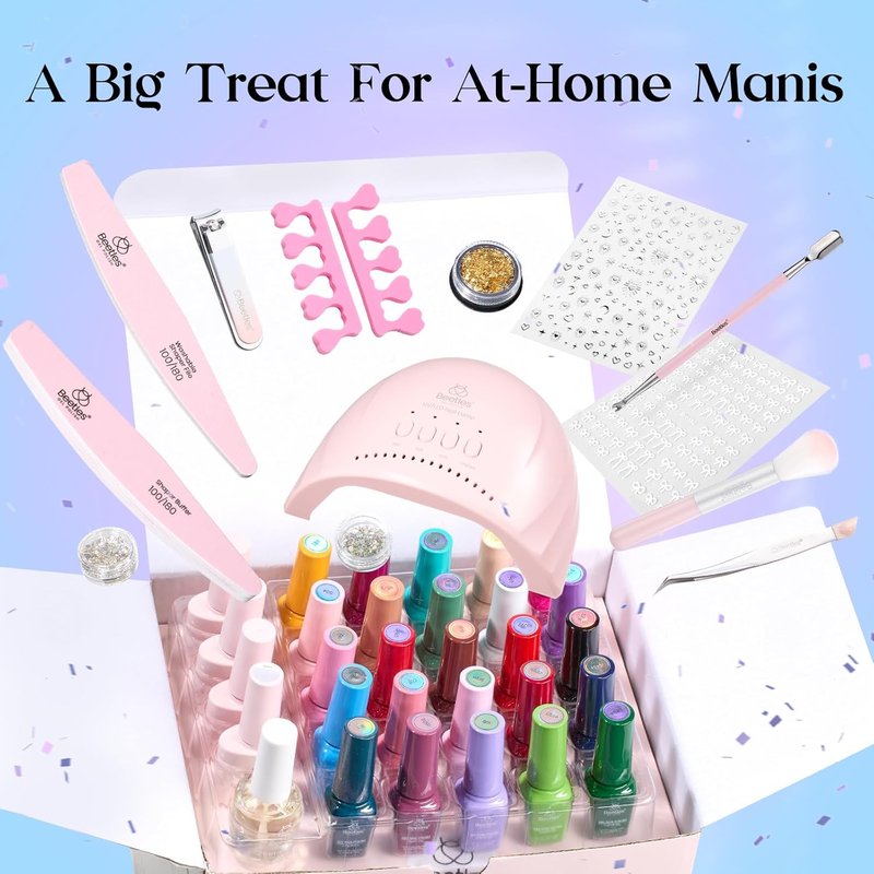 Beetles Gel Nail Polish Kit - 25 Colors with UV Light | Complete 51-Piece DIY Manicure Set for Women