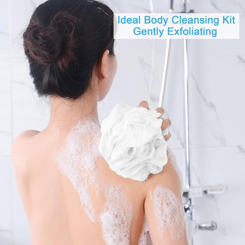 AmazerBath Exfoliating Loofah Sponge Set - 4 Large Bath Scrubbers | Snow White, 75g Each