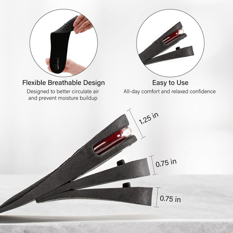 Shoe Lifts for Men and Women | Elevated, Cushioned Heel Inserts and Arch Support Insoles | Lifted, Supportive Comfort | and Breathable (2.75" Height) Black