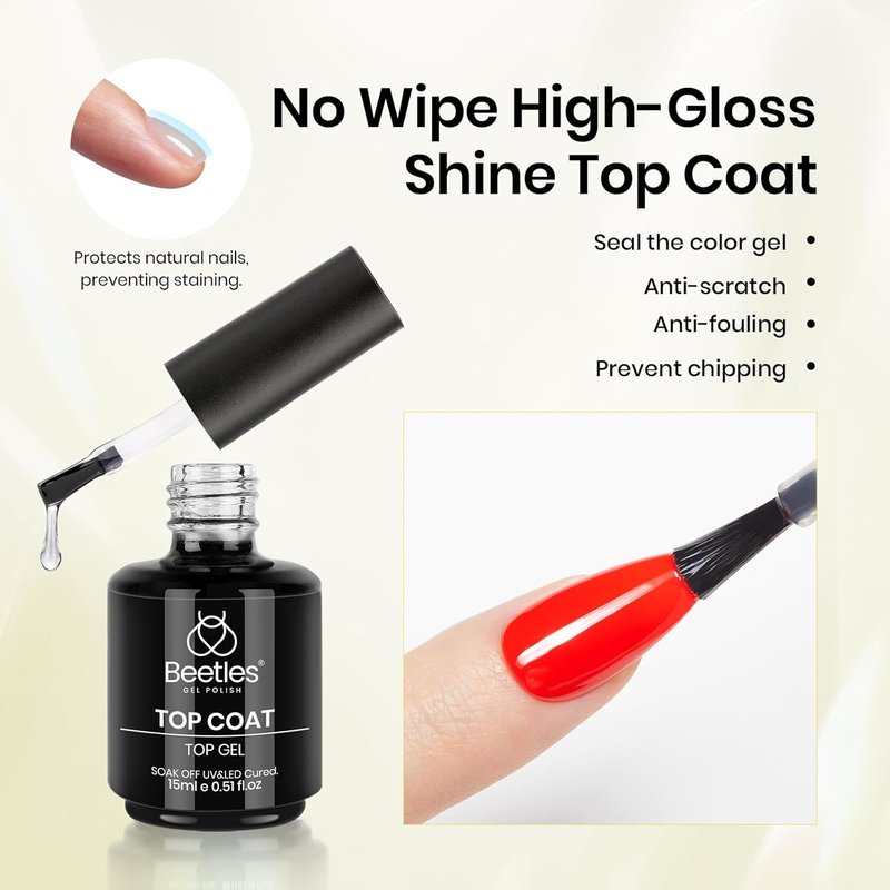 Beetles Gel Top Coat & Base Coat Set | 3Pcs 15ml Cuticle Oil for Dry, Damaged Cuticles - Glossy Shine & Long-Lasting Care
