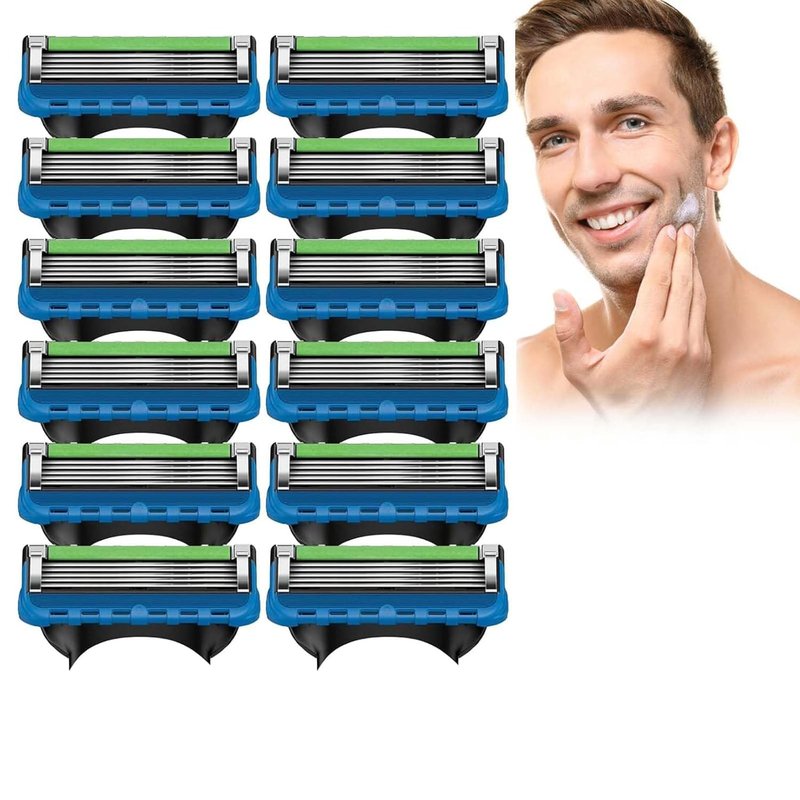 12-Blade Replacement Cartridge Set - Smooth Shave with Five-Blade Technology - 2025 New Green Edition