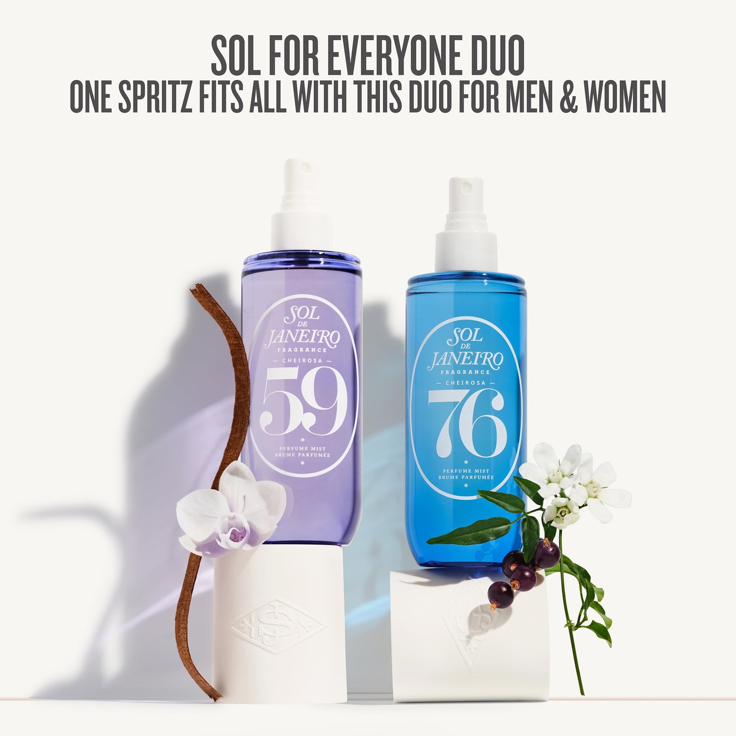 Sol de Janeiro Perfume Mist For All Duo | Unisex Fragrances for Women and Men | Cheirosa 59 & 76 | Woody Fragrances | Vanilla Musk | 3 fl oz each (Set of 2)