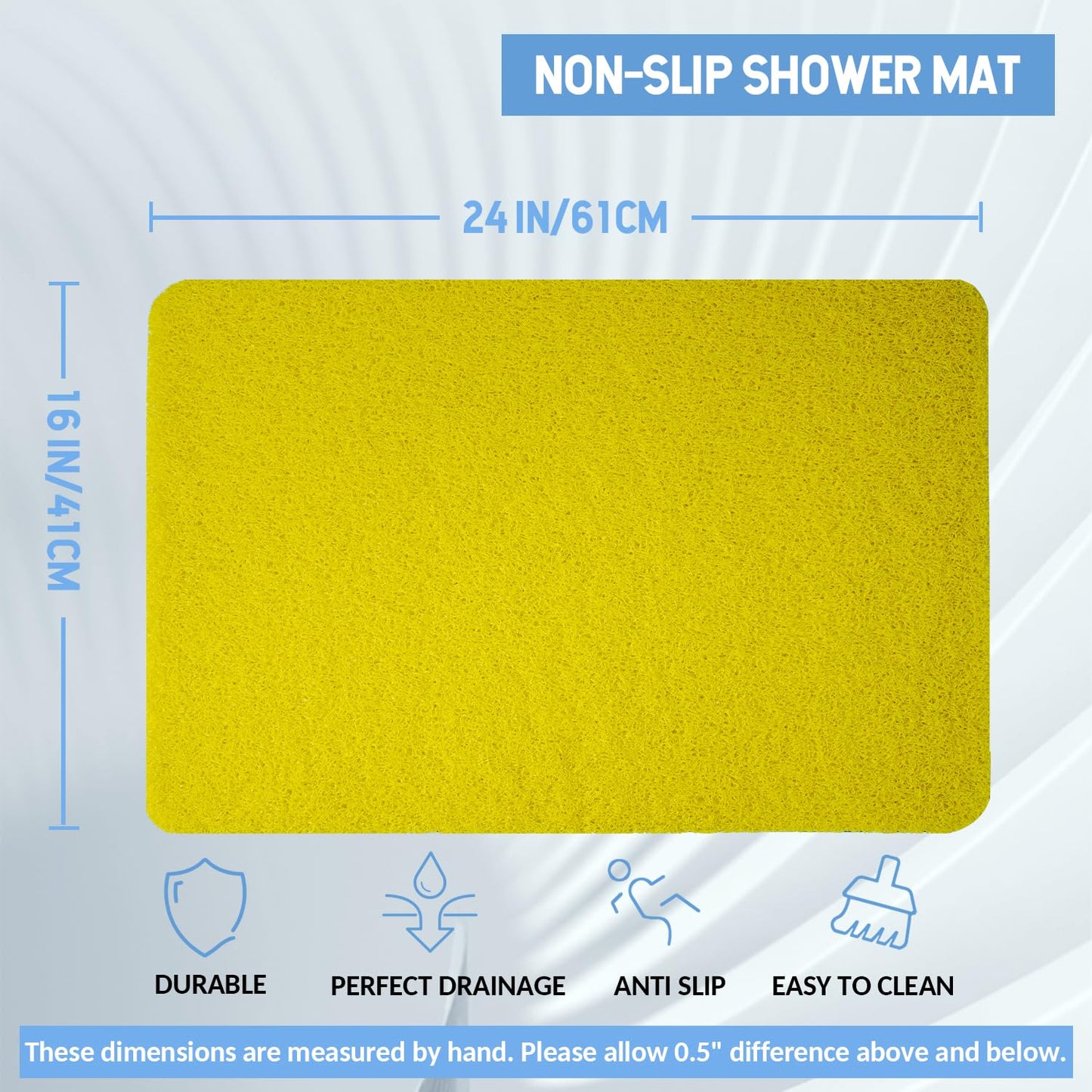 Hargiis Non-Slip Bathtub Mat, Anti Slip Shower Mat, Fast Drying Bathtub Mats, Foot Scrubber Mat, Anti Slip Mat for Tub, Floor, Bathroom, Kitchen, Home, Hotel (Yellow 24"×16")