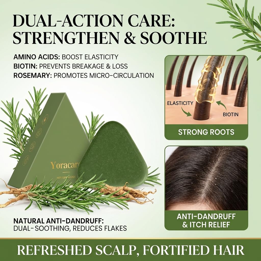 yoracare Korean Scalp Revival Bar, Rosemary Strengthening Shampoo Bar, Shampoo Nourishing Repair Damaged Hair, Moisturizing Scalp Care Natural Bar, Hydrating & Scalp-Friendly Herbal Care (1)