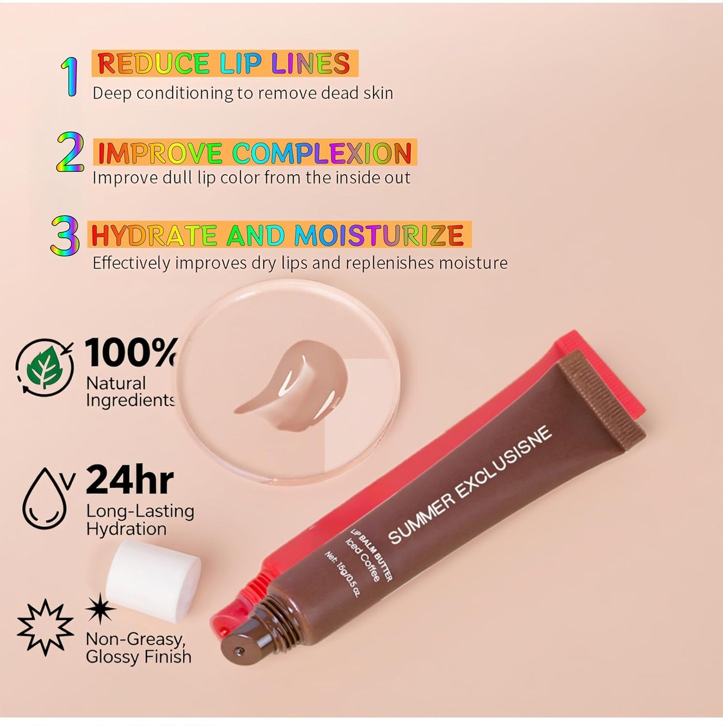 Tinted Lip Butter Balm - Hydrating & Nourishing Care for Dry Lips | 5 Colors: Vanilla, Mint, Coffee, Cake, Guava